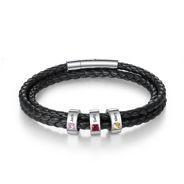 Stainless Steel Black Leather Bracelet