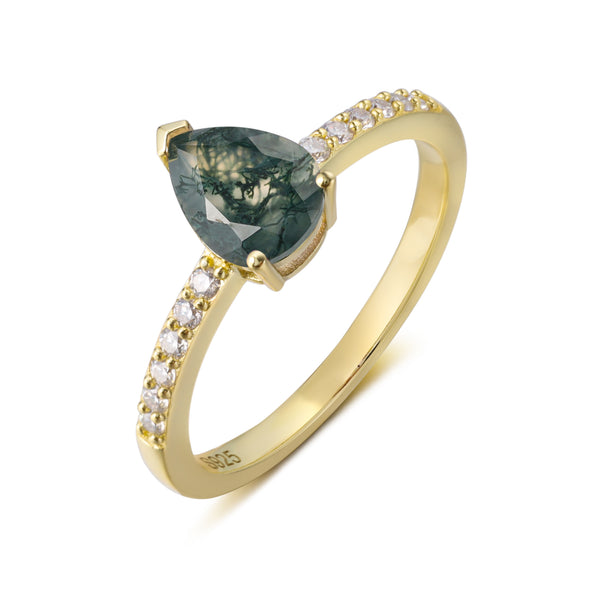 925 Sterling Silver Natural Moss Agate Ring