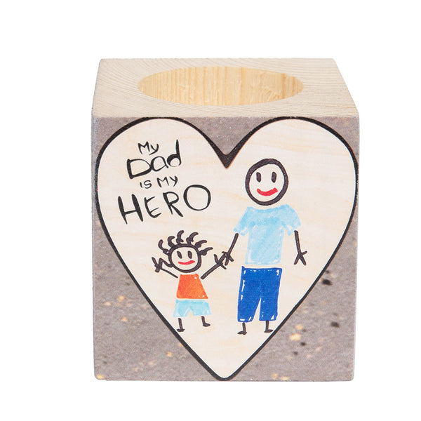 Dad and Child Wooden Candle Holder