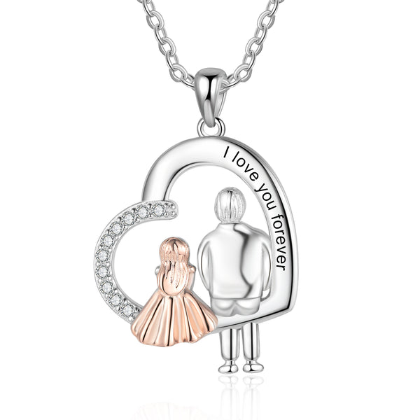 Heart Necklace with Father and Daughter