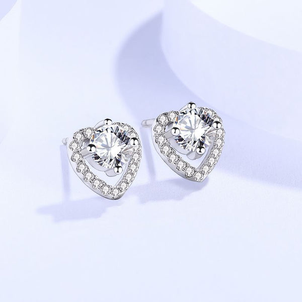 925 Sterling Silver Moissanite Heart Earrings