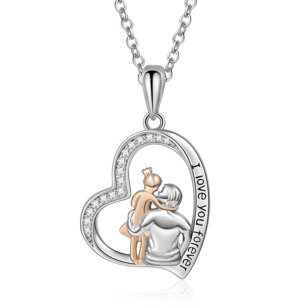 Mother's Day Heart Necklace with Mother and Daughter