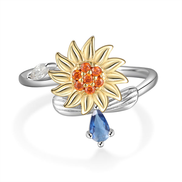 Custom Birthstone Sunflower Ring