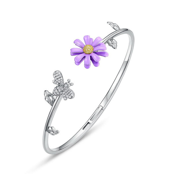 925 Sterling Silver Chrysanthemum And Bee Bracelet