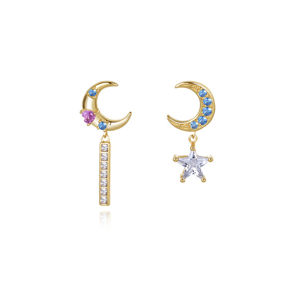 925 Sterling Silver Moon Star Earrings