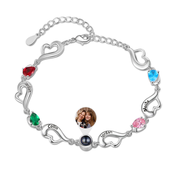 Custom Photo Birthstone Heart Bracelet