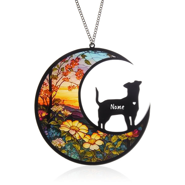 Custom Name Cat And Dog Moon Pendant