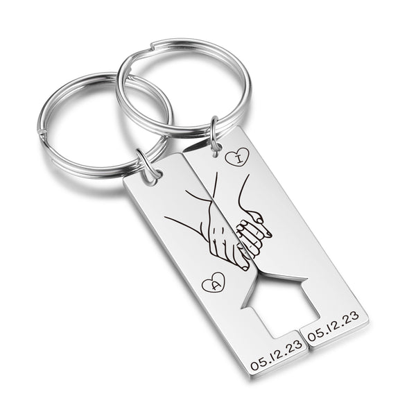 Custom Letter Stainless Steel Couple Keychain