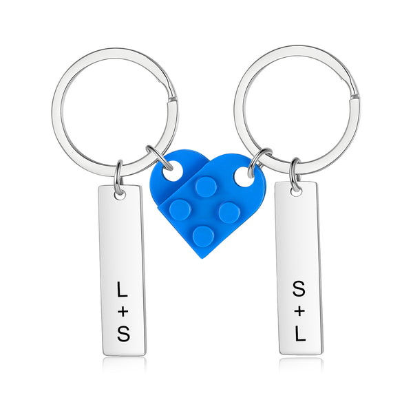 Custom Letter Stainless Steel Heart Couple Keychain