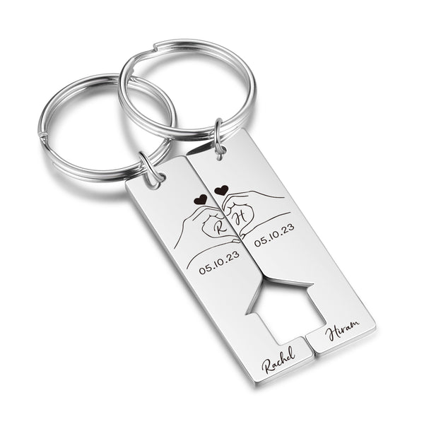 Custom Letter Stainless Steel Heart Couple Keychain