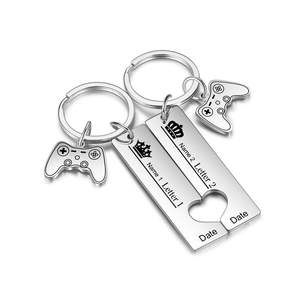 Custom Name Stainless Steel Crown Couple Keychain