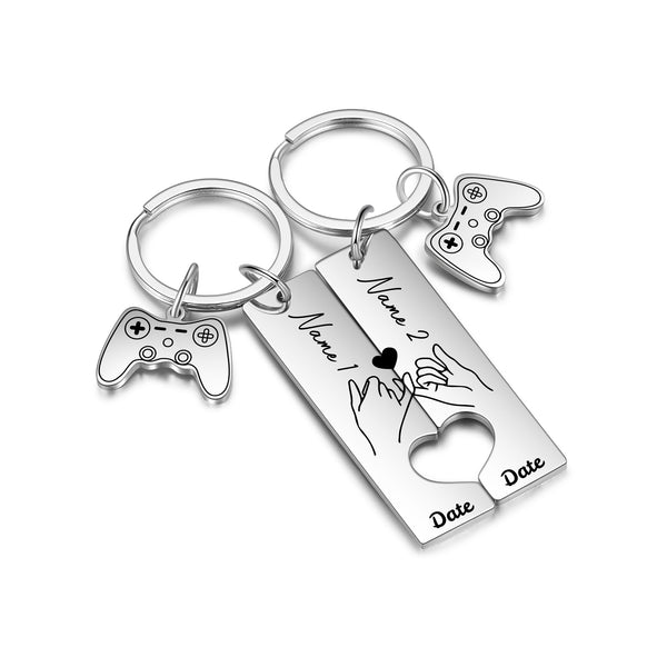 Custom Name Stainless Steel Heart Shaped Couple Keychain