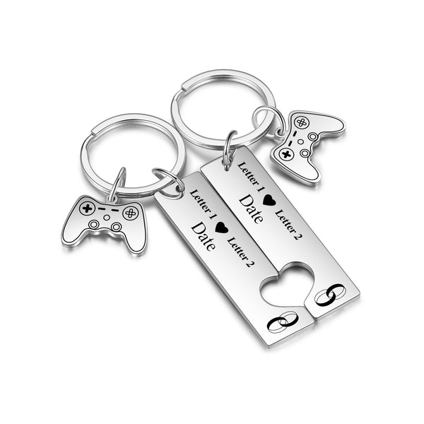 Custom Letter Stainless Steel Heart Shaped Couple Keychain