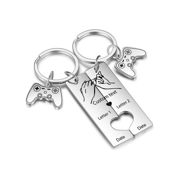 Custom Text Stainless Steel Hook pattern Couple Keychain