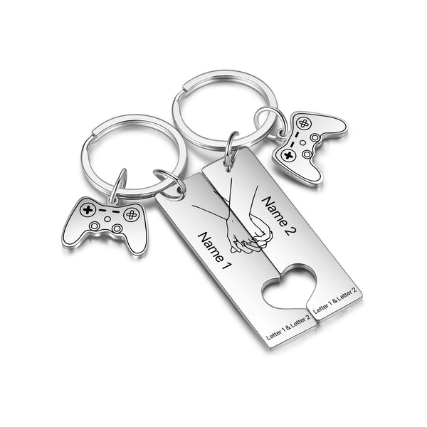 Custom Name Stainless Steel Hand Holding Pattern Couple Keychain