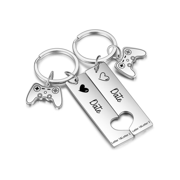 Custom Date Stainless Steel Heart Shaped Couple Keychain