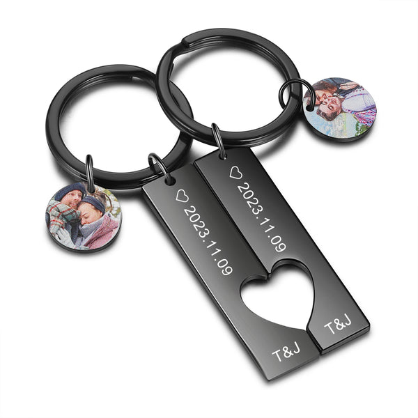 Custom Photo Stainless Steel Couple Keychain