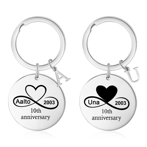 Custom Name Stainless Steel Heart Shaped Eight Character Shape Couple Keychain