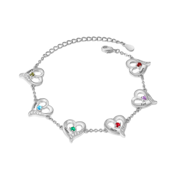 Custom Name Birthstone Women Heart Shape Bracelet