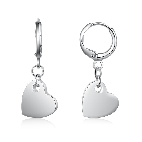 Personalized Rhodium Plated Heart Earrings