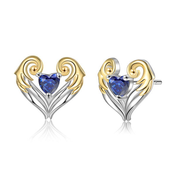 Rhodium Plated Birthstone Heart Stud Earrings