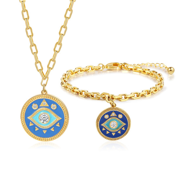 Rhodium Plated Evil Eye Jewelry Set