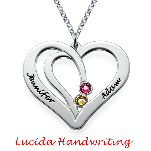 925 Sterling silver Engraved Couples Birthstone Necklace