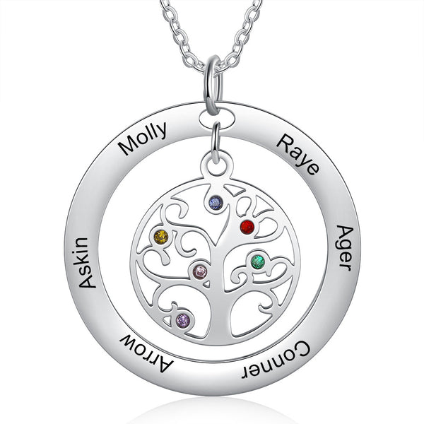 Custom Name And Birthstone Number Tree Of Life Necklace