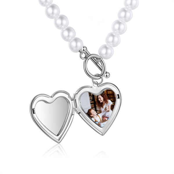 Personalized Pearl Chain Photo Necklace