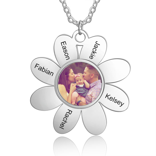 Personalized Stainless Steel Flower Shape Pendant Necklace with Photo