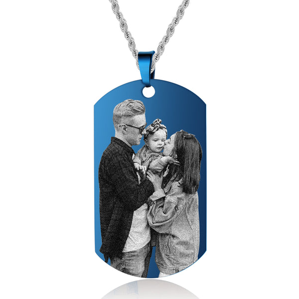 Stainless Steel Blue Shield Shape Pendant Necklaces with Personalized Photo