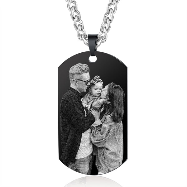 Persinalized Photo Black Shield Pendant Necklace