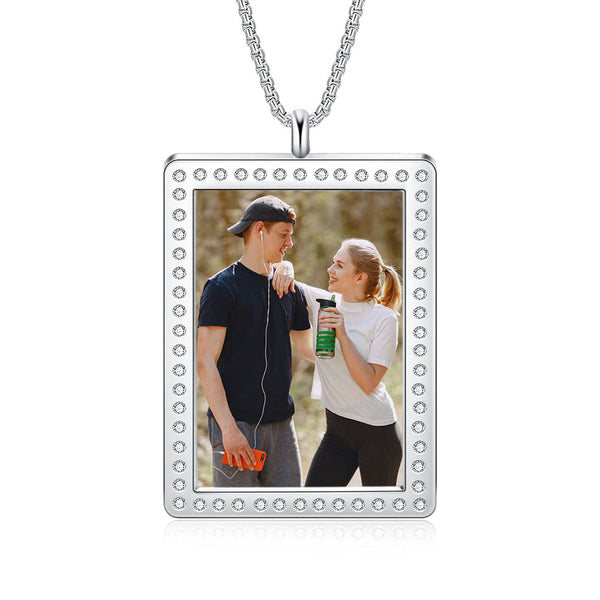 Stainless Steel Rectangle Photo Pendant Necklaces