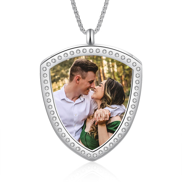 Stainless Steel Shield Personalized Photo Pendant Necklace