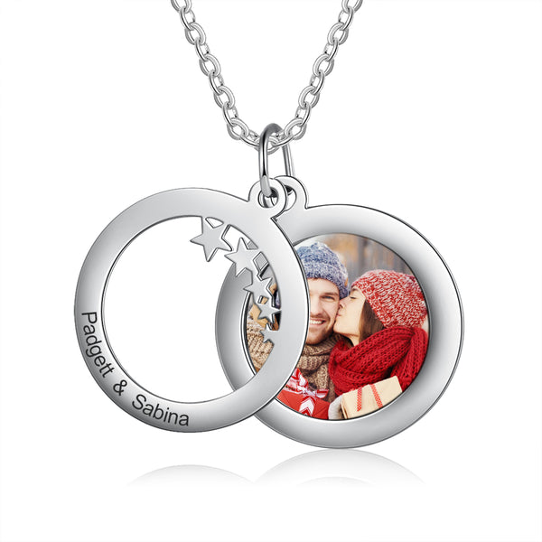 Personalized Stainless Steel Christmas Star Deer Photo Necklace