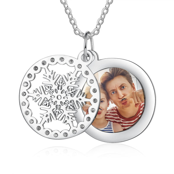 Stainless Steel Christmas Snowflake Photo Necklace