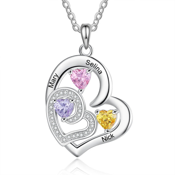 Rhodium Plated Birthstone Heart Necklace