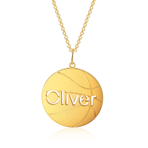 Personalized Rhodium Plated Basketball Name Necklace