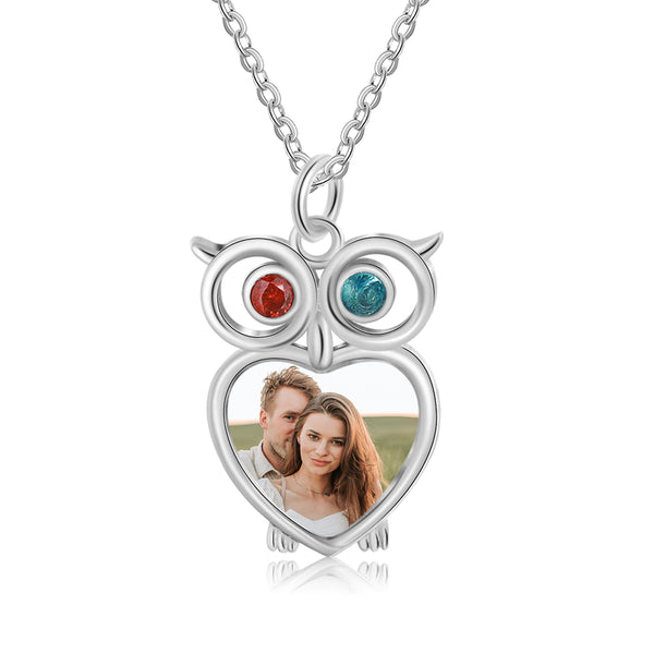 Rhodium Plated Owl Photo Necklace