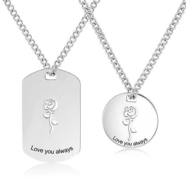 Personalized Stainless Steel Rose Flower Couple Necklace