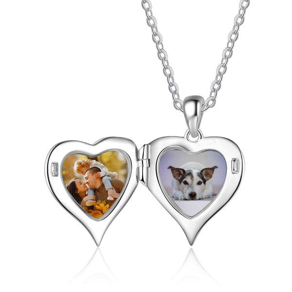 Personalized Rhodium plated Heart Shape Photo Necklace