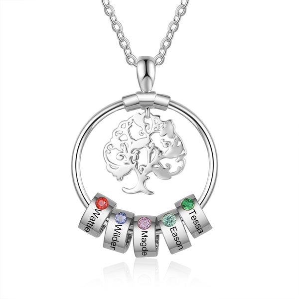 Birthstone & Engraved Life Tree Necklace