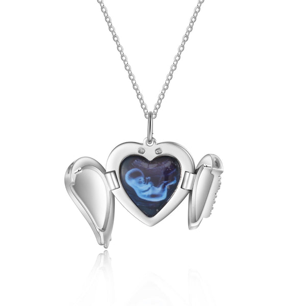 Personalized Rhodium Plated Heart Shape Photo Necklace