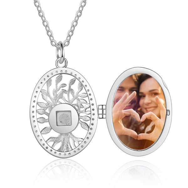 Personalized S925 Silver Family Tree Projection Photo Necklace