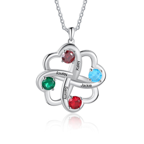 Birthstone & Engraved Rhodium plated Necklace