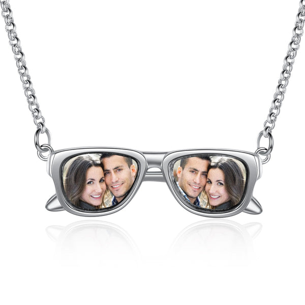 Personalized Rhodium Plated Glasses Pendant Photo Necklace