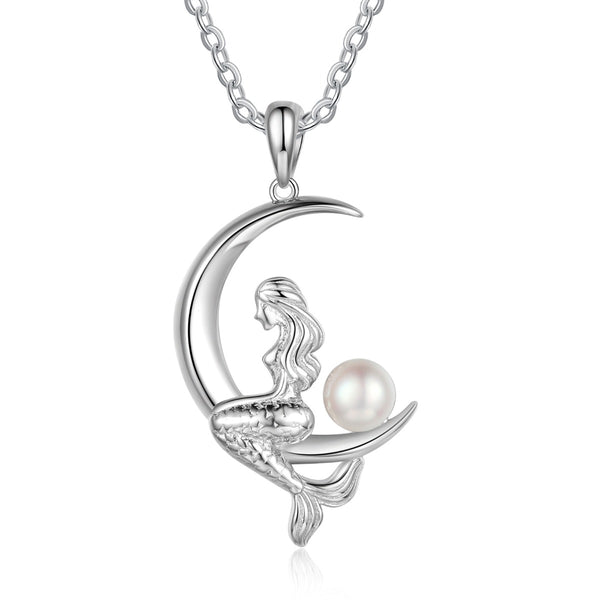 Rhodium Plated Moon Mermaid Pearl Necklace