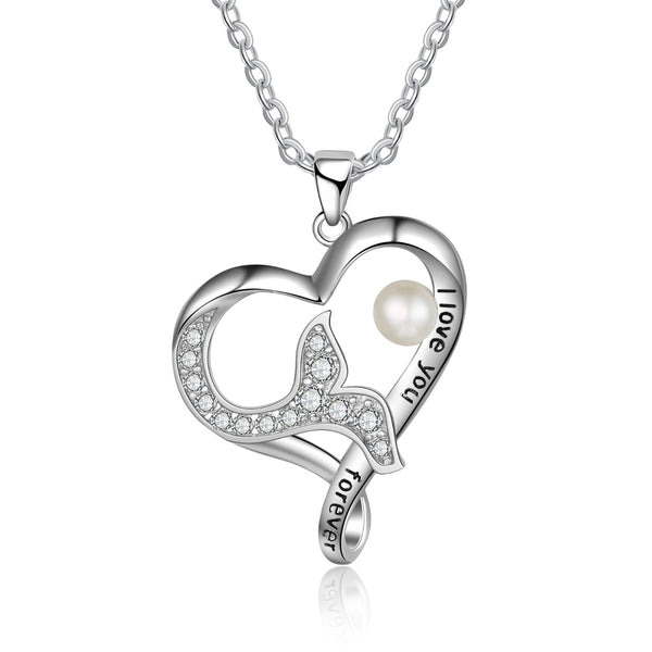 Fish Tail Pearl Heart Shape Necklace