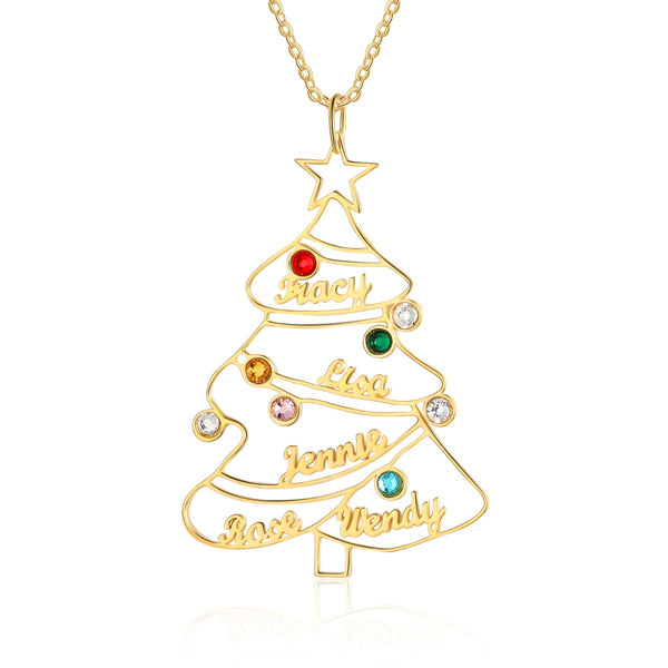 Engraved Rhodium Plated Christmas Tree Necklace