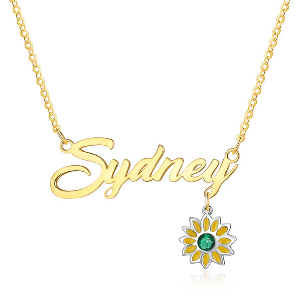 Rhodium Plated Sunflower Name Necklace